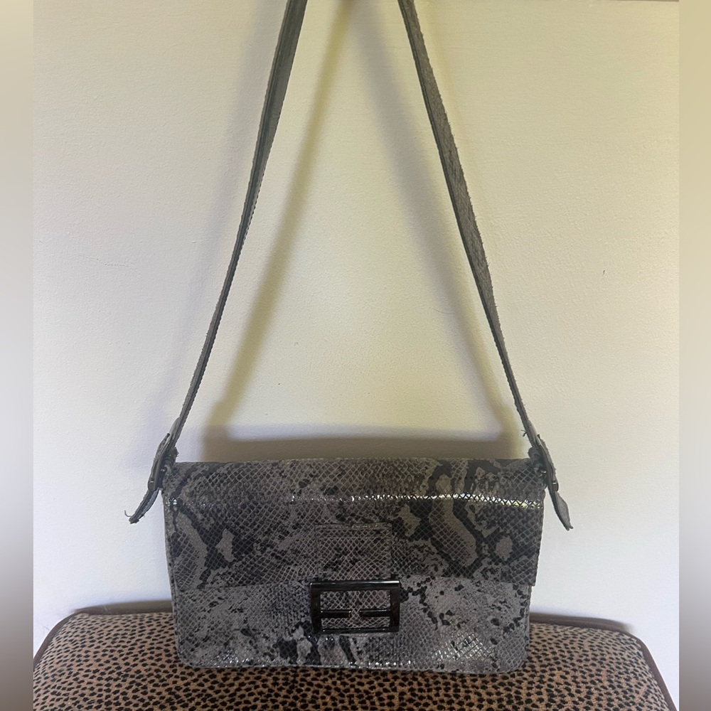 Gray Snakeskin Shoulder Bag